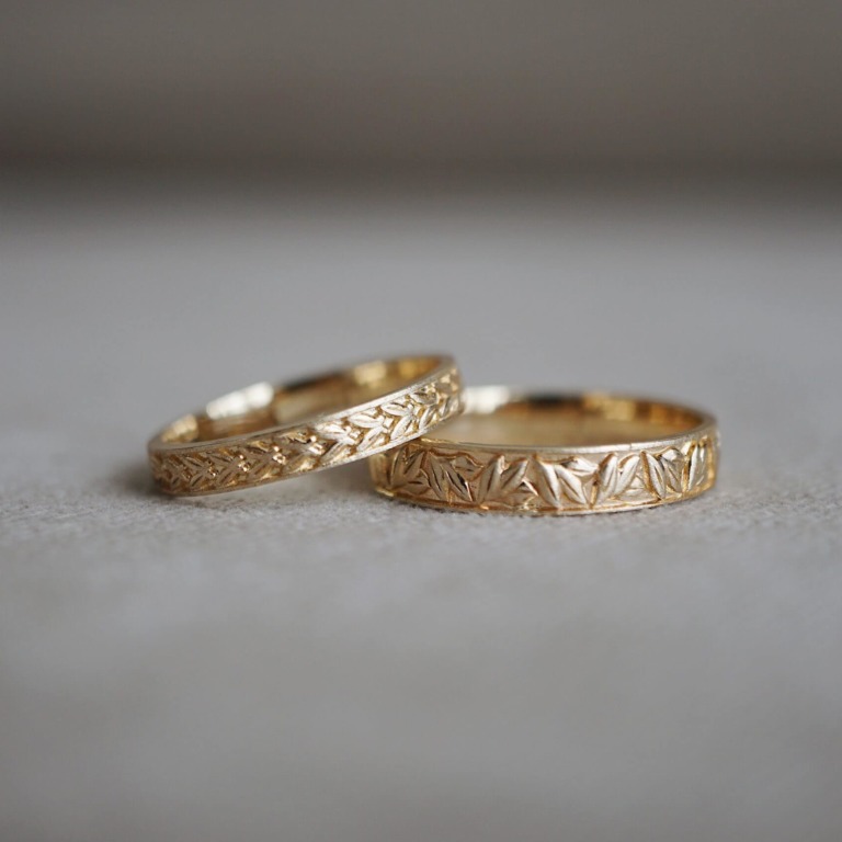 PATTERN OLIVE LEAF BAND & PATTERN AUTUMN LEAF BAND RING
