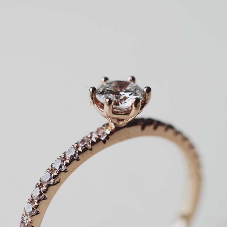 6 PRONG SOLITAIRE PAVE RING - 4mm
