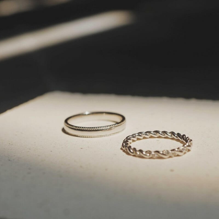 Alternative view of D-SHAPE DOUBLE MILGRAIN RING & PAVE ROPE ETERNITY RING