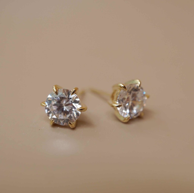Alternative view of BOLD STONE STUD EARRINGS