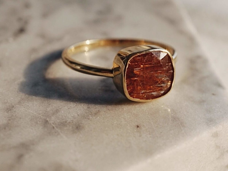 SQUARE RUTILATED QUARTZ RING