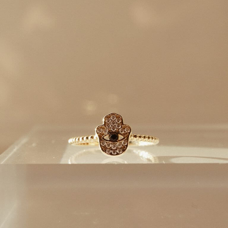 BEADED RING - PAVE HAMSA HAND