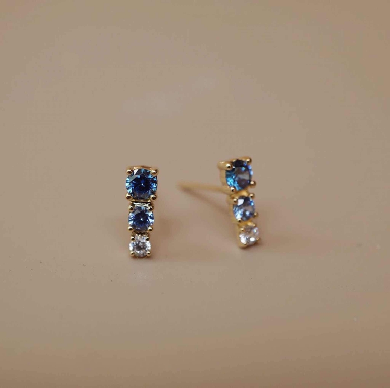 Alternative view of VERTICAL TRIO STONE EARRINGS