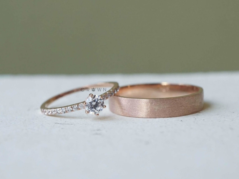 BAND RING & 6 PRONG SOLITAIRE PAVE RING - 4MM