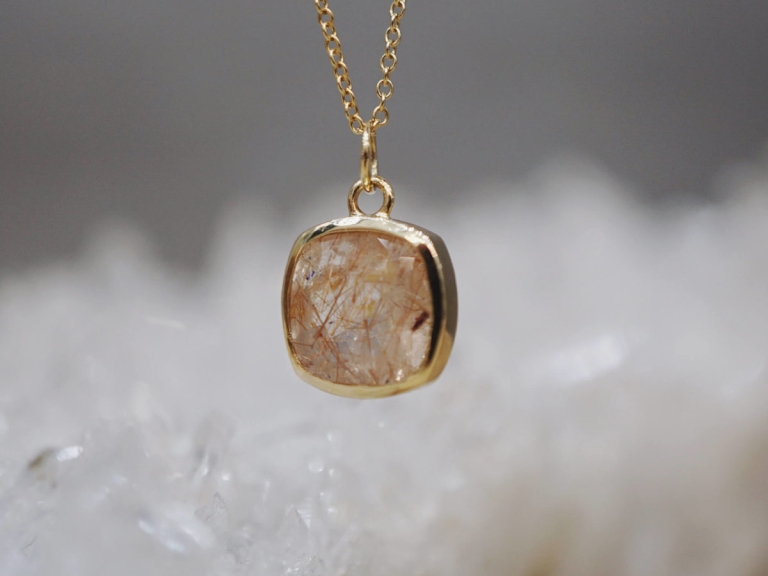 CUSHION RUTILATED QUARTZ NECKLACE