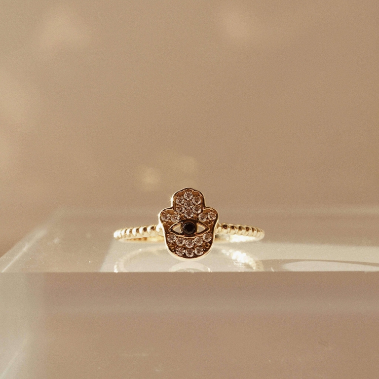 Alternative view of BEADED RING - PAVE HAMSA HAND