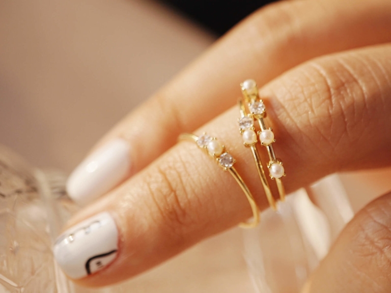 DUO STONE - PEARL SKINNY RING