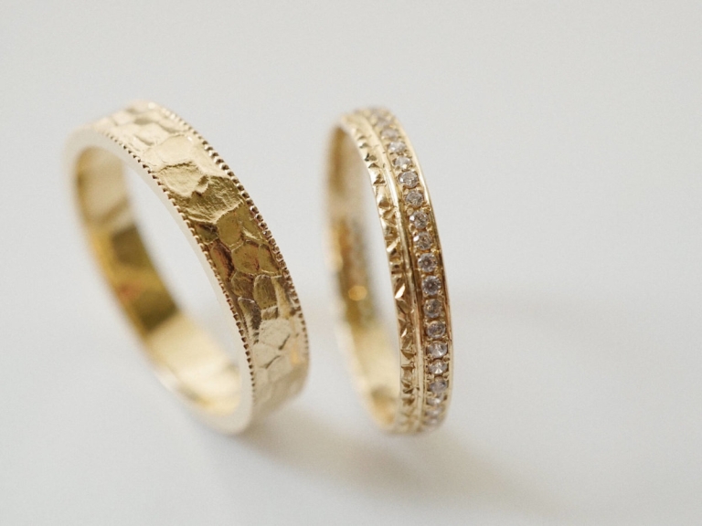 MULTIFACET DOUBLE MILGRAIN RING & FRINGE PAVE RING