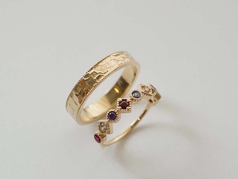 MULTIFACET DOUBLE MILGRAIN RING & RAINBOW ETERNITY RING