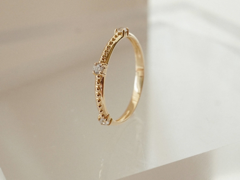 TRI STONE HOLLOW BEADED RING