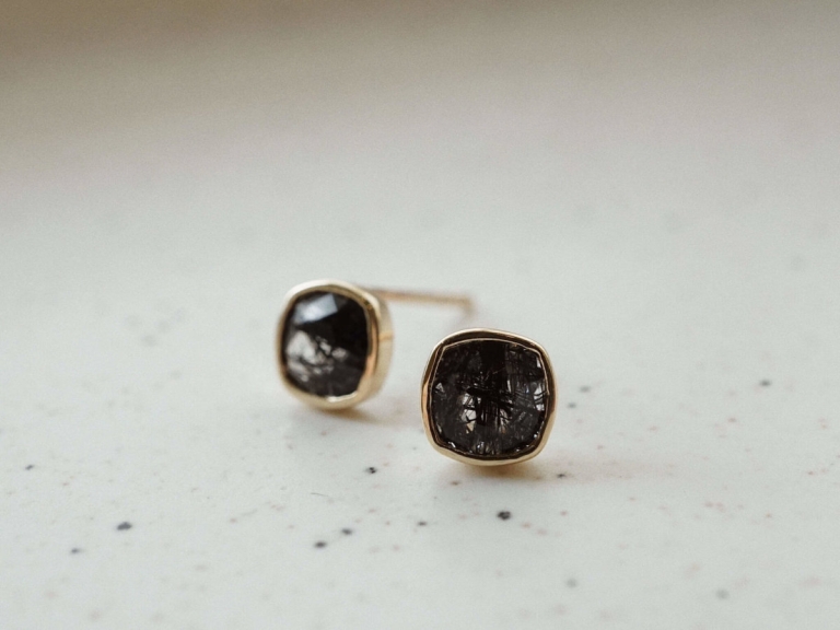 CUSHION RUTILATED QUARTZ EARRINGS
