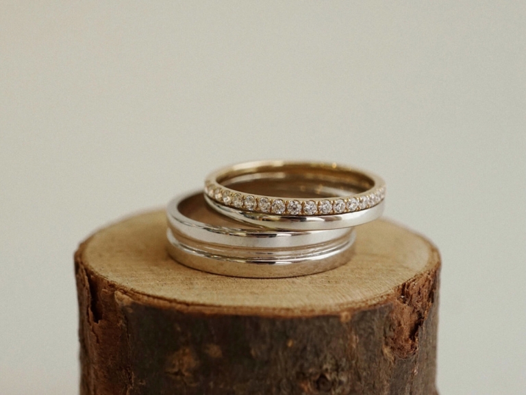 DUO BAND PAVE RING & MIDDLE BORDER RING 4.5MM