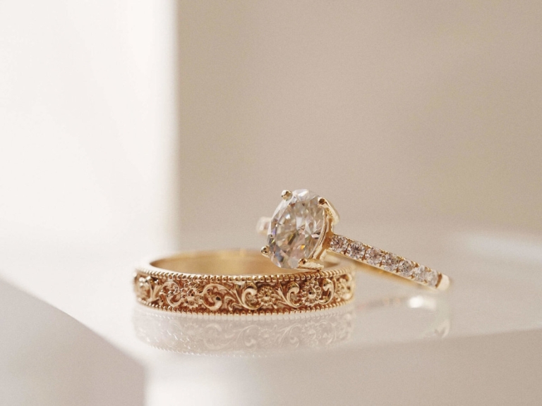 OVAL SOLITAIRE BOLD PAVE RING & RENAISSANCE ART INSPIRED RING