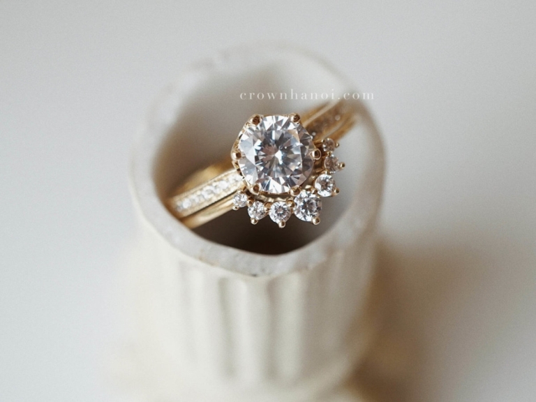 6 PRONG SOLITAIRE MILGRAIN ETERNITY RING & HIGH ARCH SKINNY RING