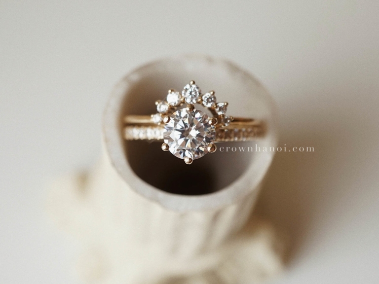 6 PRONG SOLITAIRE PAVE RING & HIGH ARCH SKINNY RING