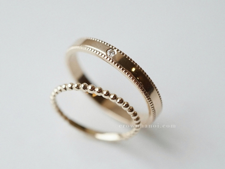 STONE DOUBLE MILGRAIN RING 3MM & BEADED RING