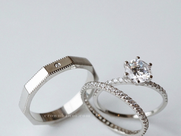 STONE DECAGON MILGRAIN RING & PAVE ETERNITY RING & 6 PRONG SOLITAIRE PAVE RING - 6MM
