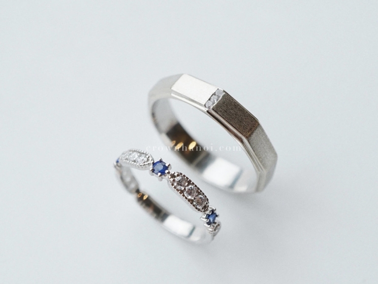 DECAGON BAND RING & SAPPHIRE FRENCH PAVE RING - 2.5MM