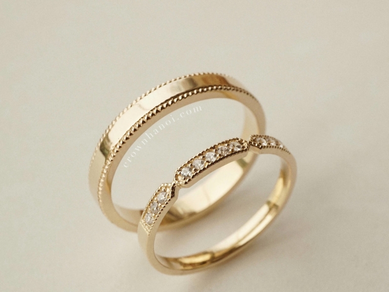 DOUBLE MILGRAIN RING & FRENCH PAVE RING