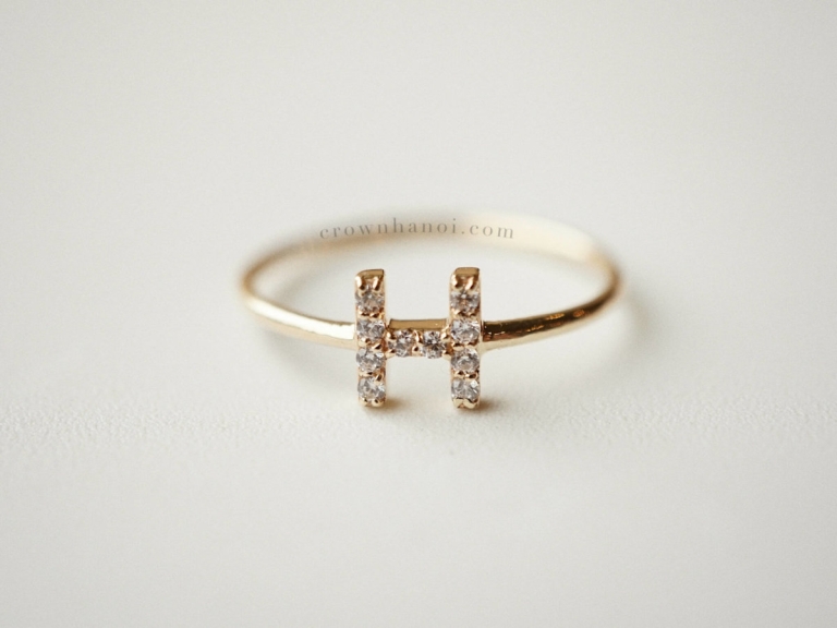 PAVE LETTER SKINNY RING
