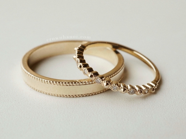 DOUBLE MILGRAIN RING & BLOSSOM ETERNITY RING