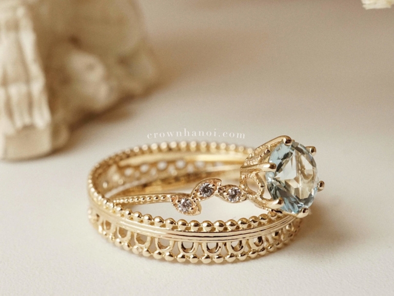 MILGRAIN GOTHIC RING & AQUAMARINE DAHLIA RING