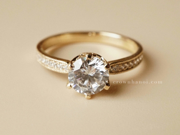 6 PRONG SOLITAIRE MILGRAIN ETERNITY RING