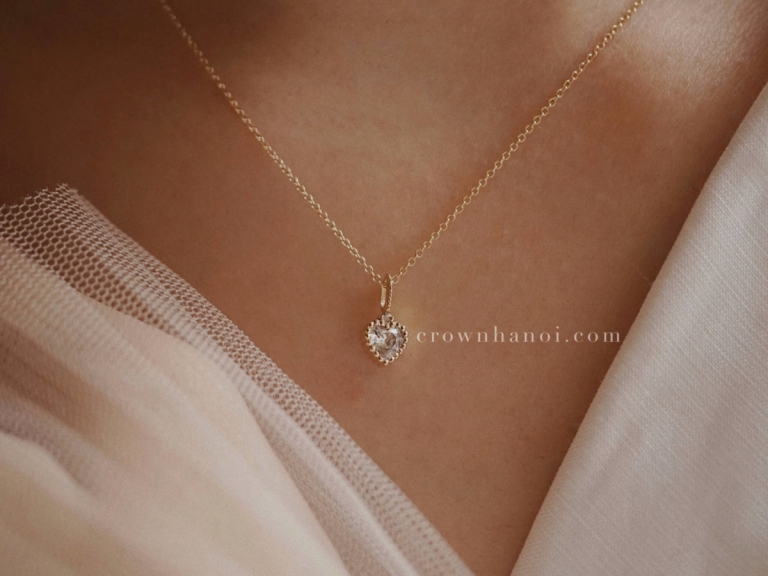 HEART STONE MILGRAIN NECKLACE