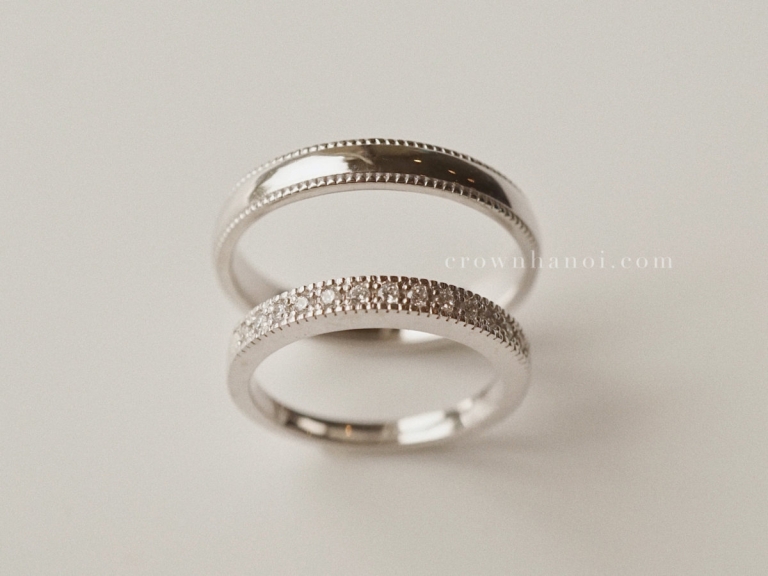 DOUBLE D-SHAPE MILGRAIN RING 3MM & MILGRAIN ETERNITY RING (PLATINUM)