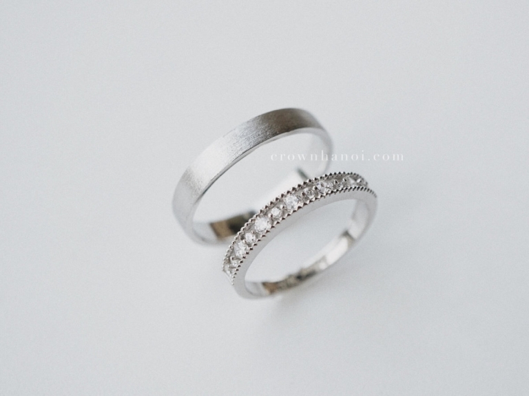 BAND RING 3.5MM & FRENCH LACE RING (PLATINUM)