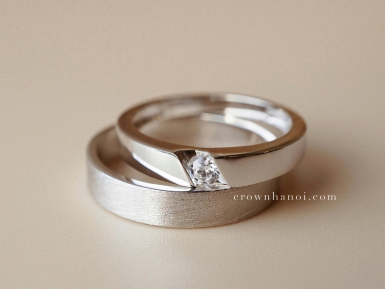 BAND RING 3MM & DIAGONAL LINE RING (PLATINUM)