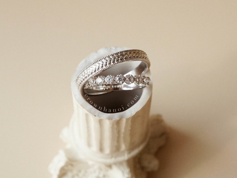 LAUREL BAND RING & FULL STONE RING 2.0 (PLATINUM)