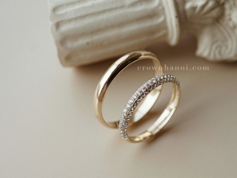 D-SHAPE BAND RING 3MM & SPARKLE PAVE RING