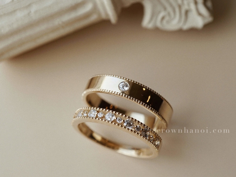 STONE DOUBLE MILGRAIN RING - 4MM & FRENCH LACE RING