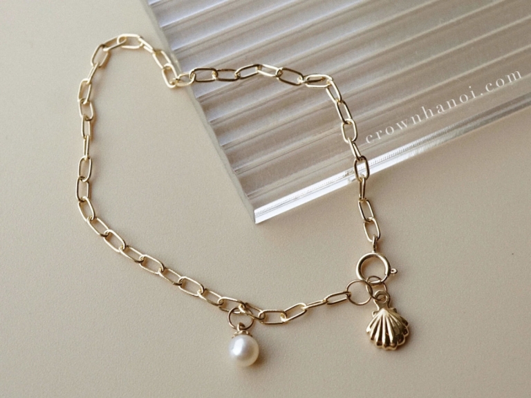 SHELL - PEARL SHORT RECTANGLE CHAIN BRACELET