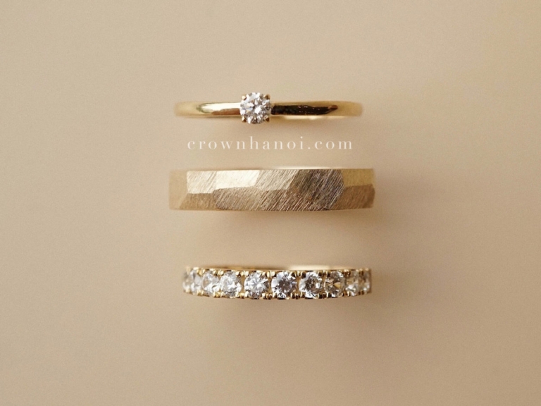 FACET BAND RING & HALF BOLD PAVE ETERNITY RING 2.5MM & 4 PRONG SOLITAIRE RING - 4MM