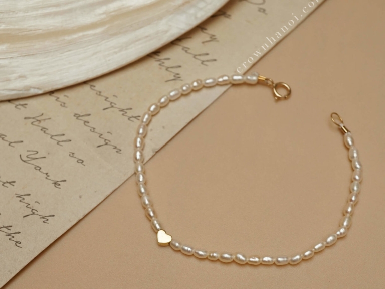 TINY HEART HOLLOW - RICE SHAPE PEARL BRACELET