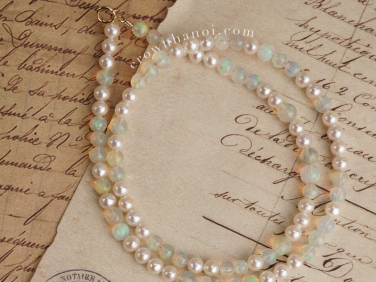ROUND OPAL MIX PEARL CHOKER NECKLACE