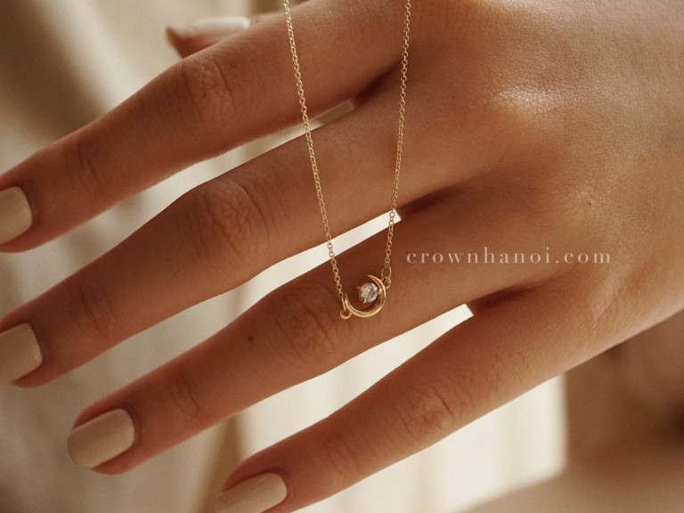 CRESCENT STONE LINK NECKLACE - 3MM