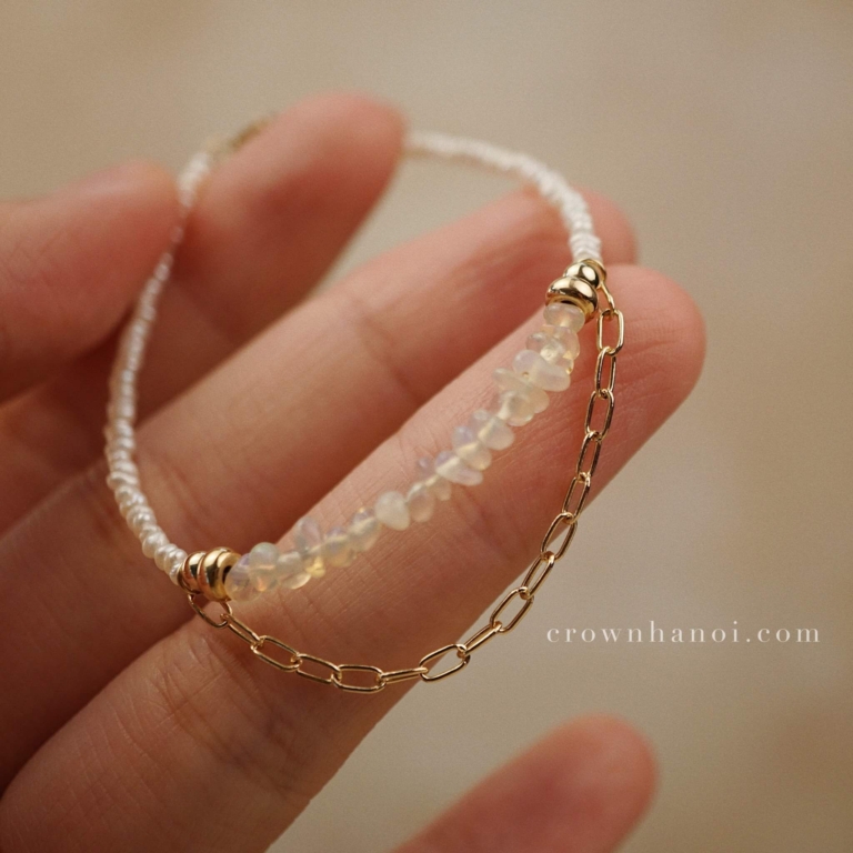 OPAL & PEARL SHORT RECTANGLE CHAIN BRACELET