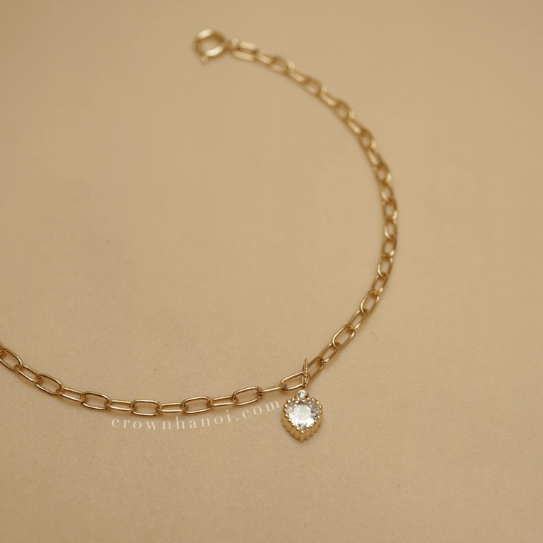 HEART STONE MILGRAIN - SHORT RECTANGLE CHAIN BRACELET
