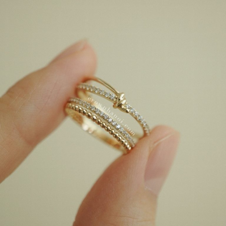 KNOT DUO PAVE RING & DOUBLE BEADED STONE RING