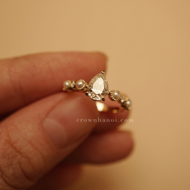 PEAR CUT - PEARL MILGRAIN ALTERNATING RING