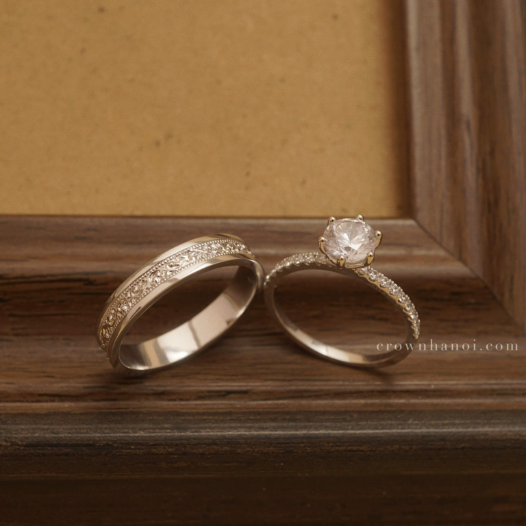 CHANTILLY BORDER RING & 6 PRONG SOLITAIRE PAVE RING
